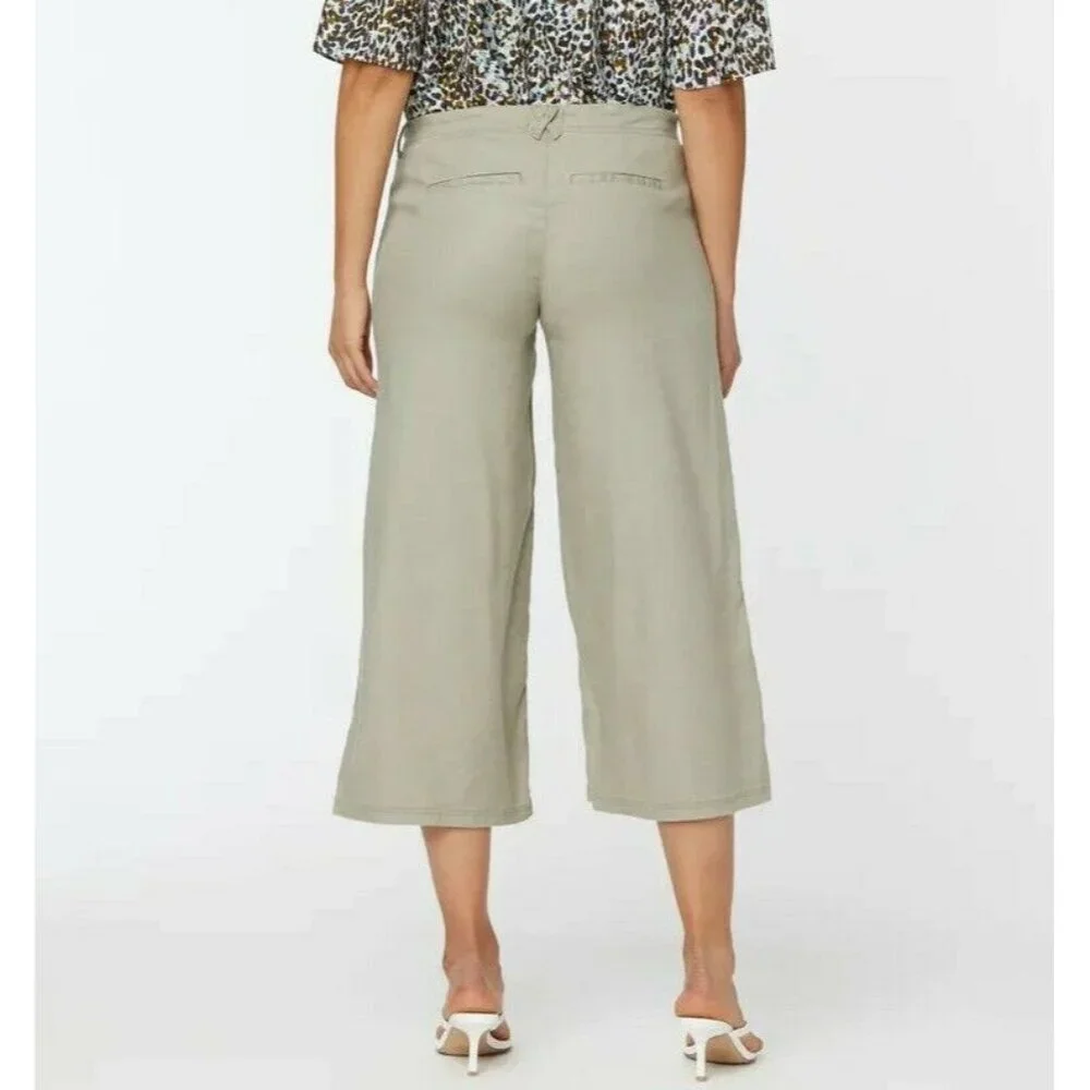 NYDJj Crop Wide Leg 90s Linen Blend Trouser Pants Mid-Rise Lift Tuck Sand‎ sz 8 - Picture 2 of 13
